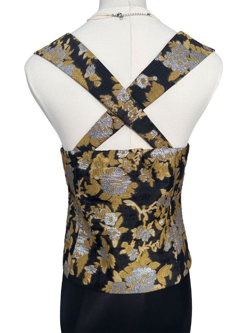 Reformation Azalea Top Golden Hour Metallic Floral Brocade Open Front 4 - Picture 2 of 7